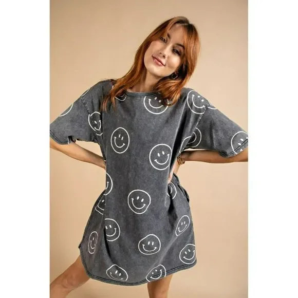 Easel Womens Smiley Happy Oversized Dress or Top in Black New S-L ED18210 - Picture 5 of 11